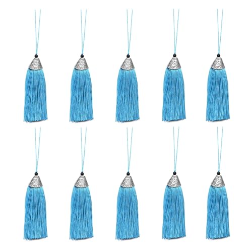 10 Stück 9 cm Polyester-Seidenquaste for Aufhängen, Seil, Quaste, Dekoration, Basteln, Heimdekoration, Nähen, Vorhangzubehör(Blue) von LZZYFPX