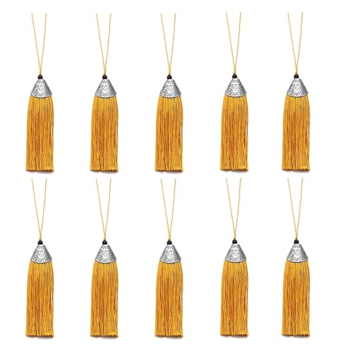 10 Stück 9 cm Polyester-Seidenquaste for Aufhängen, Seil, Quaste, Dekoration, Basteln, Heimdekoration, Nähen, Vorhangzubehör(Deep Yellow) von LZZYFPX