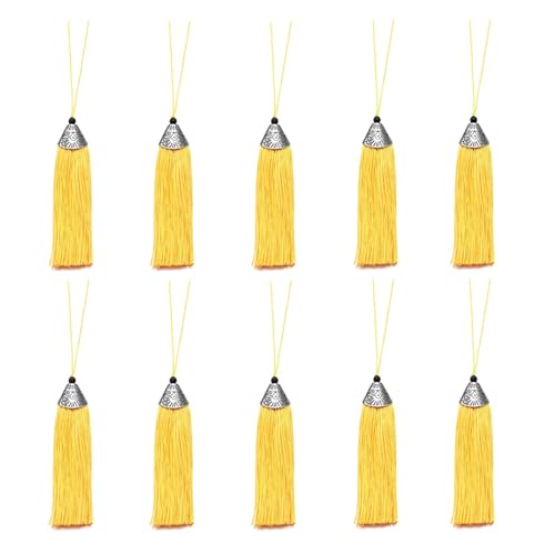 10 Stück 9 cm Polyester-Seidenquaste for Aufhängen, Seil, Quaste, Dekoration, Basteln, Heimdekoration, Nähen, Vorhangzubehör(Gold Yellow) von LZZYFPX