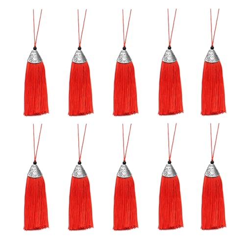 10 Stück 9 cm Polyester-Seidenquaste for Aufhängen, Seil, Quaste, Dekoration, Basteln, Heimdekoration, Nähen, Vorhangzubehör(Red) von LZZYFPX