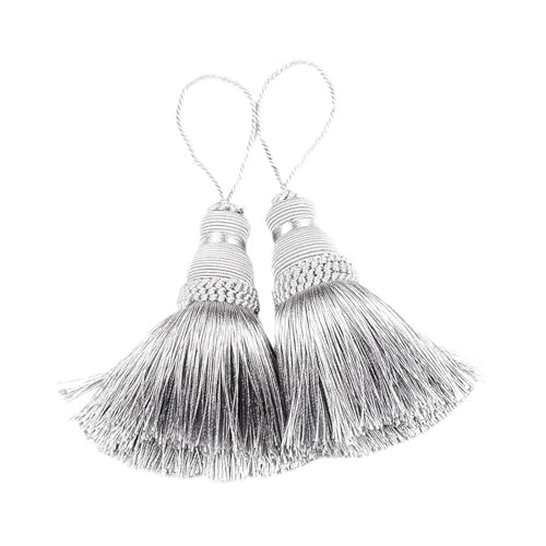 2Pcs Quaste Vorhang Hängen Anhänger Zimmer Zubehör DIY Handwerk Quasten Fringe Anhänger Tisch Schlüssel Quasten Hause Dekoration(Silver) von LZZYFPX
