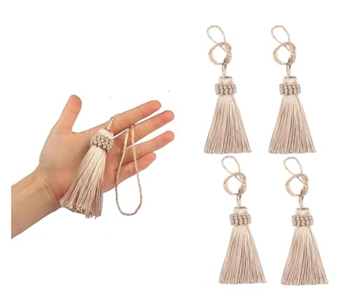 4Pcs Kleine Quaste Bunte Vorhang Quaste Dekoration Hängen Anhänger Handgemachte DIY Schlüssel Fringe for Kordel Schleife Zubehör(Beige) von LZZYFPX