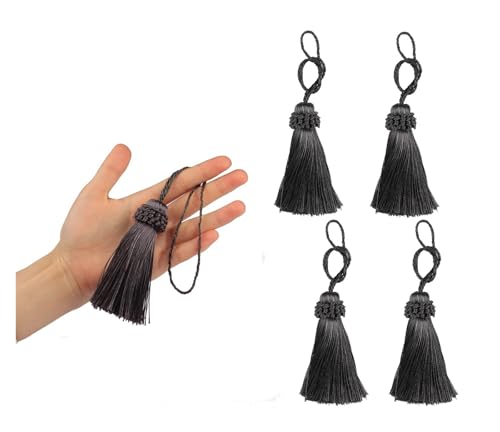 4Pcs Kleine Quaste Bunte Vorhang Quaste Dekoration Hängen Anhänger Handgemachte DIY Schlüssel Fringe for Kordel Schleife Zubehör(Charcoal) von LZZYFPX