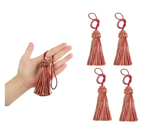 4Pcs Kleine Quaste Bunte Vorhang Quaste Dekoration Hängen Anhänger Handgemachte DIY Schlüssel Fringe for Kordel Schleife Zubehör(Mix Red) von LZZYFPX