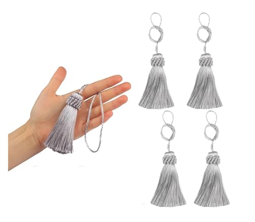 4Pcs Kleine Quaste Bunte Vorhang Quaste Dekoration Hängen Anhänger Handgemachte DIY Schlüssel Fringe for Kordel Schleife Zubehör(Silver) von LZZYFPX