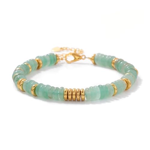 LZZYFPX Naturstein Flache Perlen Armbänder for Frauen Männer Grün Aventurin Lapis Lazuli Achate Kette Armband(Green Aventurine) von LZZYFPX