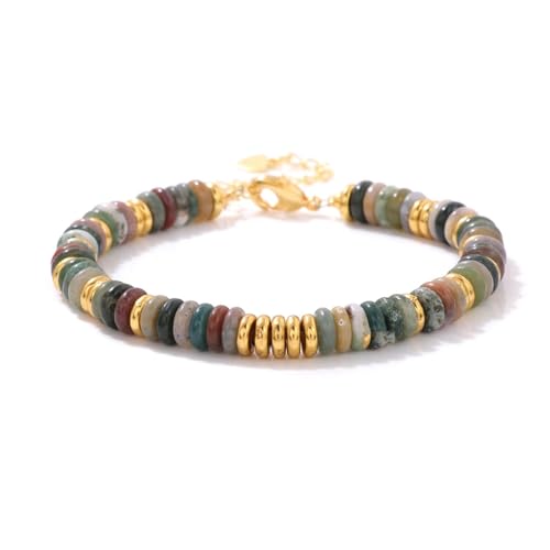 LZZYFPX Naturstein Flache Perlen Armbänder for Frauen Männer Grün Aventurin Lapis Lazuli Achate Kette Armband(Indian Agate) von LZZYFPX