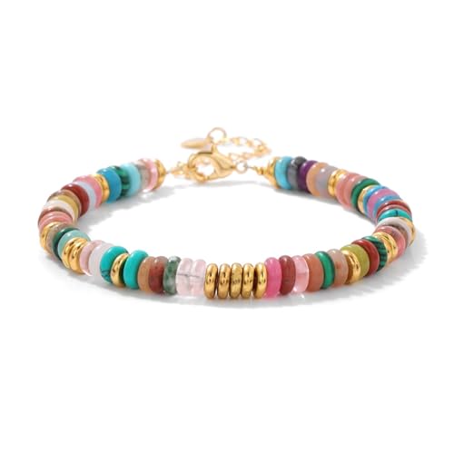 LZZYFPX Naturstein Flache Perlen Armbänder for Frauen Männer Grün Aventurin Lapis Lazuli Achate Kette Armband(Mix Quartz) von LZZYFPX