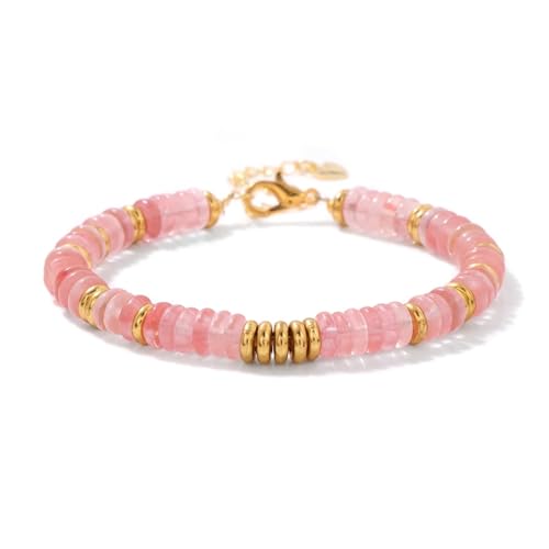 LZZYFPX Naturstein Flache Perlen Armbänder for Frauen Männer Grün Aventurin Lapis Lazuli Achate Kette Armband(Watermelon Quartz) von LZZYFPX