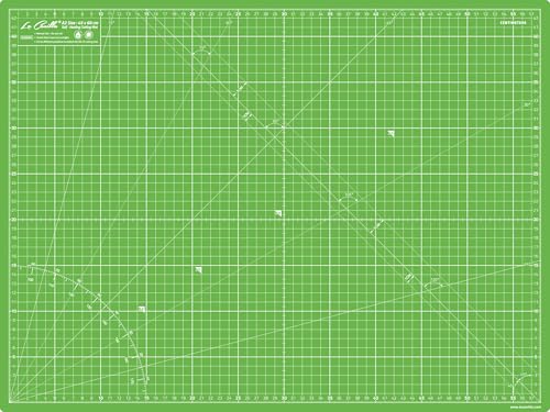 La Canilla ® - Selbstheilende Schneidematte A3 (45x30cm) Zentimeter und Zoll (beidseitig Bedruckt) 5 Schichten Recycling-PVC für Nähen, Basteln und Patchworken (Grün) von La Canilla