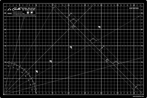 La Canilla ® - Selbstheilende Schneidematte A3 (45x30cm) Zentimeter und Zoll (beidseitig Bedruckt) 5 Schichten Recycling-PVC für Nähen, Basteln und Patchworken - Professionell Cutting Mat (Schwarz) von La Canilla