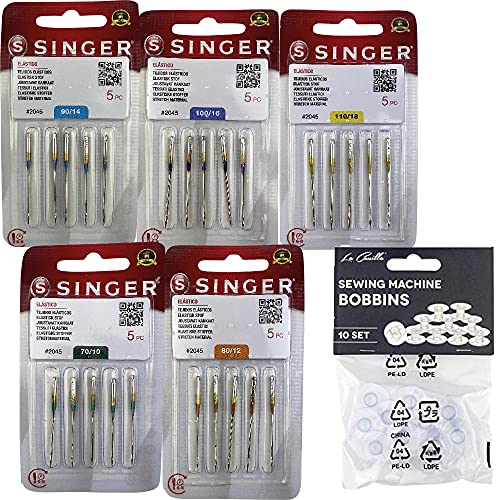 Singer Packung mit 5 Packungen Nähnadeln für Strickmaschinen, elastisch, elastisch, 130/705 H-S 2045, Stärke 70, 80, 90, 100 und 110 Singer Packung mit 5 Packungen Nähnadeln für Strickmaschinen, elastisch, elastisch, 130/705 H-S 2045, Stärke 70, 80, 90, 100 und 110 von La Canilla