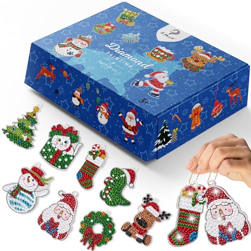 La Manuli 5D Diamond Painting Weihnachten Bastelset 8pcs Weihnachten für Kinder, Weihnachten Diamond Painting Anhänger, DIY Diamantmalerei Diamant-Stickerei Schlüsselanhänger von La Manuli