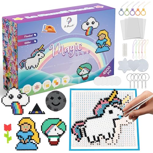 La Manuli Bügelperlen Set - 4500 Stück Bügelperlen für Mädchen Kinder, 5mm Midi Steckperlen, Komplett Bastelset für Mädchen, 24 Farben Sortierbox mit 1 Große und 3 Kleine Platten, 25 Vorlagen La Manuli Bügelperlen Set - 4500 Stück Bügelperlen für Mädchen Kinder, 5mm Midi Steckperlen, Komplett Bastelset für Mädchen, 24 Farben Sortierbox mit 1 Große und 3 Kleine Platten, 25 Vorlagen von La Manuli