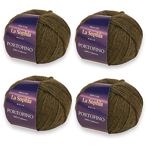 La Sophia Wolle |100% Kaschmir Portofino - 100g set (4x25g) Kaschmir Wolle zum Stricken oder Häkeln Nädelstärke:3-4,5mm (PF2301 Olivgrün) von La Sophia WOLLE