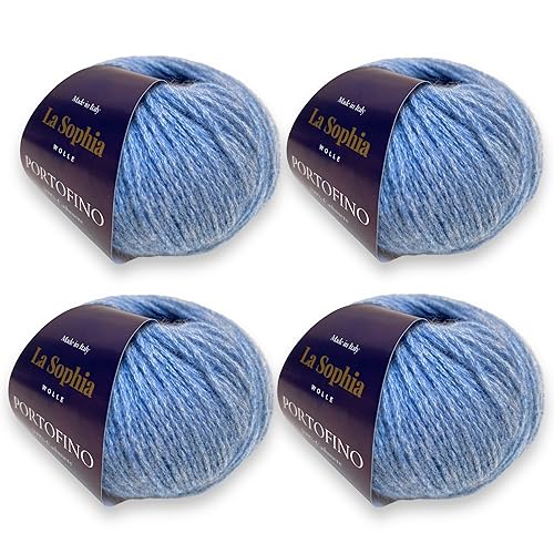 La Sophia Wolle |100% Kaschmir Portofino - 100g set (4x25g) Kaschmir Wolle zum Stricken oder Häkeln Nädelstärke:3-4,5mm (PF2326 Hellblau) von La Sophia WOLLE