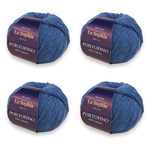 La Sophia Wolle |100% Kaschmir Portofino - 100g set (4x25g) Kaschmir Wolle zum Stricken oder Häkeln Nädelstärke:3-4,5mm (PF2378 Blau 3) von La Sophia WOLLE