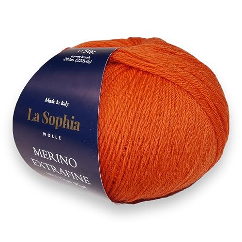 La Sophia Wolle | 100% Merino Extrafine | 50g Merino Wolle zum Stricken oder Häkeln (ME34205 Orange) von La Sophia WOLLE