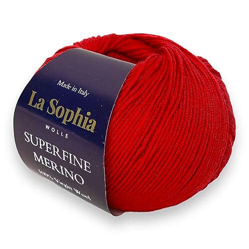 La Sophia Wolle |100% Merino Superfine (17 Mikrometer) |50g Merino Wolle zum Stricken oder Häkeln (SM7119 Rot) von La Sophia WOLLE