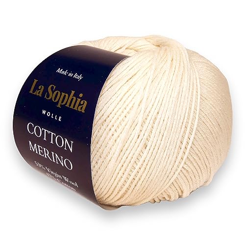 La Sophia Wolle | Baumwolle mit Merino Mischung | 50g Wolle zum Stricken oder Häkeln | Farbe CM0012-Naturweiß (CM0012 Naturweiß) von La Sophia WOLLE