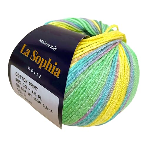 La Sophia Wolle |Cotton Print Strickgarn, 50g / 160m, Nadelstärke:3,5-4, Baumwolle zum Stricken oder Häkeln Strikwolle (CP000D Grün) von La Sophia WOLLE