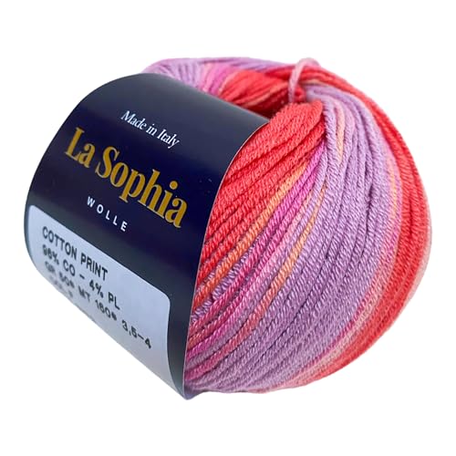 La Sophia Wolle |Cotton Print Strickgarn, 50g / 160m, Nadelstärke:3,5-4, Baumwolle zum Stricken oder Häkeln Strikwolle (CP000F Beere) von La Sophia WOLLE