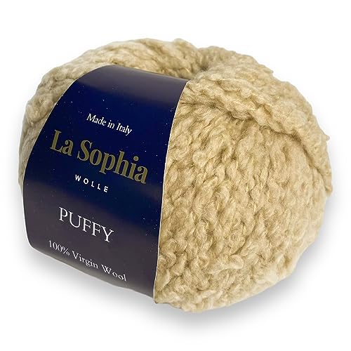 La Sophia Wolle |Puffy Bouclé Garn 100% Schurwolle| 50g Schurwolle zum Stricken oder Häkeln (PF2707 Beige) von La Sophia WOLLE
