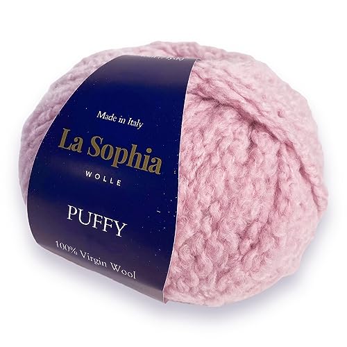 La Sophia Wolle |Puffy Bouclé Garn 100% Schurwolle| 50g Schurwolle zum Stricken oder Häkeln (PF6364 Rosa) von La Sophia WOLLE