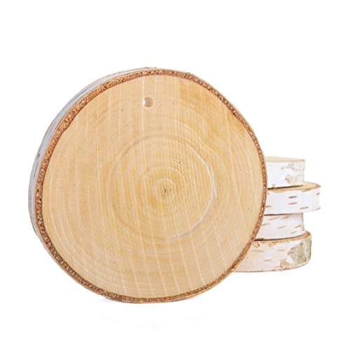 Baumscheibe aus Birkenholz rund Ø 10-15cm und Loch zum Aufhängen | unbehandelte Holzscheibe zum Basteln, Tischdeko, Vintage-Girlande u.v.m. (5 Stk.) von La Wooderie