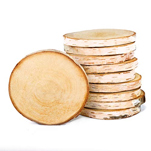 Birkenscheiben rund Ø 8-11cm Baumscheiben aus Birkenholz Naturholz unbehandelt mit Rinde, Holzscheiben für DIY Handwerk, Basteln, Holzdeko Hochzeit, Tischschilder, Untersetzer (5er-Pack) von La Wooderie