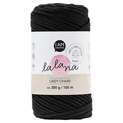 Lalana | 100% recycled | Kettengarn Lady Chain | Garn für Makramee, Stricken, Häkeln & Knüpfen | große Farbauswahl | 2 mm | DIY | Schwarz | 100 m von LaLaNa