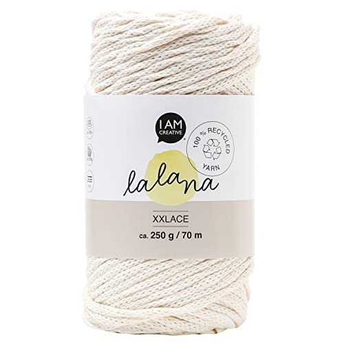 Lalana | 100% recycled | XXlace cream | Kettengarn | Makramee Garn | Häkeln & Knüpfen & Stricken | Cremefarben | 3 mm | 70 m | 200 g von LaLaNa