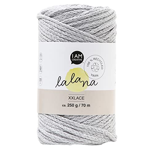 Lalana | 100% recycled | XXlace light grey | Kettengarn | Makramee Garn | Häkeln & Knüpfen & Stricken | Hellgrau | 3 mm | 70 m | 200 g von LaLaNa