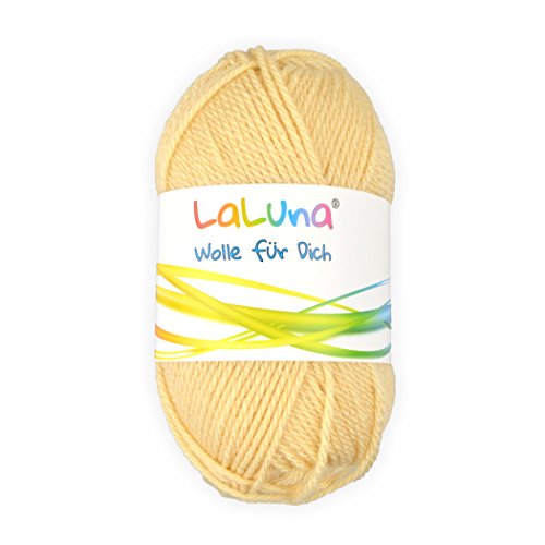 Uni Wolle creme 100% Polyacryl Wolle 50g - 135m, Garn zum Stricken & Häkeln, Marke: LaLuna® von Creleo