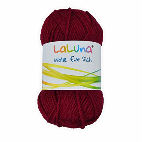 Uni Wolle dunkelrot 100% Polyacryl Wolle 50g - 135m, Garn zum Stricken & Häkeln, Marke: LaLuna® von LaLuna Die Wolle