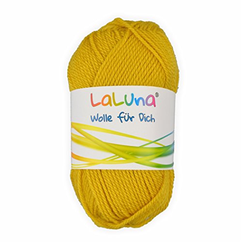 Uni Wolle gelb 100% Polyacryl Wolle 50g - 135m, Garn zum Stricken & Häkeln, Marke: LaLuna® von Creleo