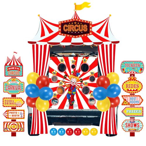 LaRandom 32 Stück Halloween Zirkus Karneval Thema Kofferraum oder Leckerli Dekorationen Auto Torbogen Garage Dekoration mit Zirkus Hintergrund Ballon Karneval Zubehör für Halloween Auto und LKW von LaRandom