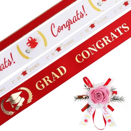 LaRibbons Abschlussband, 2,5 cm und 1,9 cm x 4,5 m, 4 Rollen, Rot- und Weißgold, Satin-Ripsband für Geschenkverpackungen, Abschlussfeier, Lei-Bastelherstellung LaRibbons Abschlussband, 2,5 cm und 1,9 cm x 4,5 m, 4 Rollen, Rot- und Weißgold, Satin-Ripsband für Geschenkverpackungen, Abschlussfeier, Lei-Bastelherstellung von LaRibbons