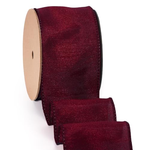 LaRibbons Burgunderrotes Dupioni-Band mit Draht, 6,3 cm x 9,1 m, dunkelrotes Dupioni-Band für Weihnachten, Geschenkverpackung, Blumenstrauß, Kranz, Schleife, Party, Heimdekoration LaRibbons Burgunderrotes Dupioni-Band mit Draht, 6,3 cm x 9,1 m, dunkelrotes Dupioni-Band für Weihnachten, Geschenkverpackung, Blumenstrauß, Kranz, Schleife, Party, Heimdekoration von LaRibbons
