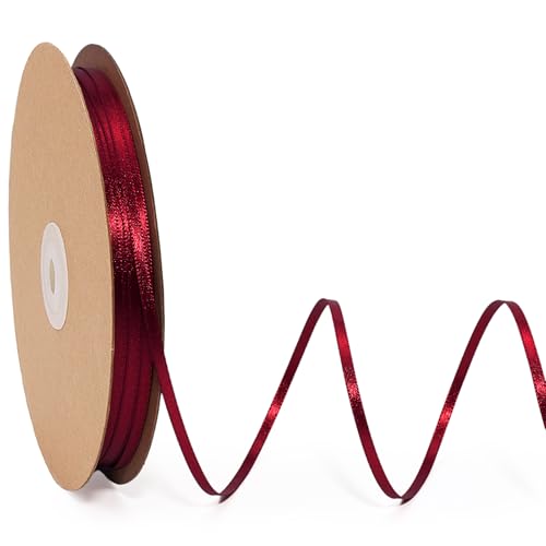 LaRibbons Burgunderrotes Satinband, 0,3 cm, 91,4 m, doppelseitig, rotes Seidenband für Blumenstrauß, Basteln, Geschenkverpackung, Hochzeitsschleife, Weihnachtsdekoration von LaRibbons
