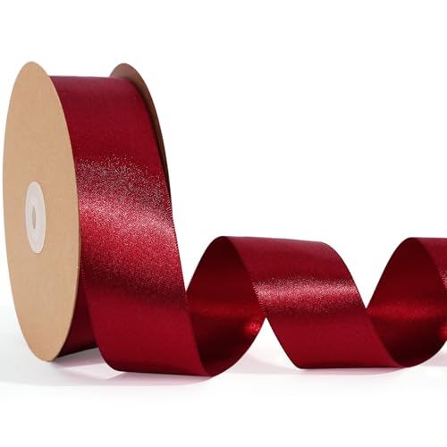 LaRibbons Burgunderrotes Satinband, 3,8 cm, 45,7 m, doppelseitiges rotes Seidenband für Blumenstrauß, Basteln, Geschenkverpackung, Hochzeitsschleife, Weihnachtsdekoration von LaRibbons