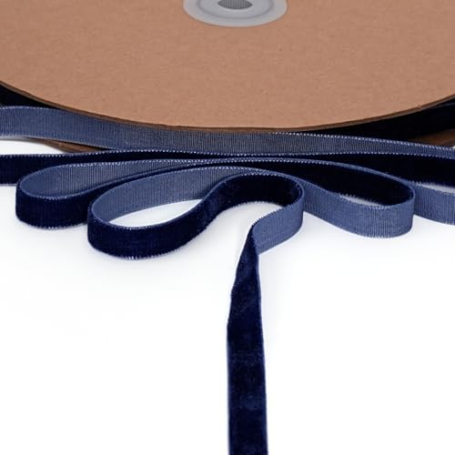 LaRibbons Dünnes Samtband, 0,9 cm x 22,7 m, marineblaues Samtband für Weihnachtsbaum, Geschenkverpackung, Kranzschleife, Outdoor-Dekoration von LaRibbons