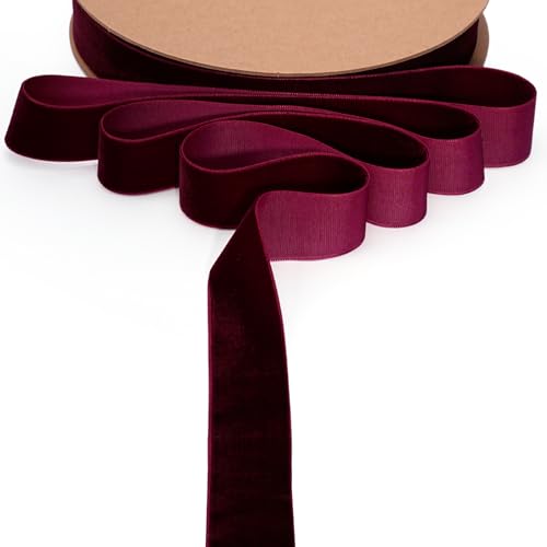 LaRibbons Dünnes Samtband, 2,5 cm x 22,7 m, Burgunderrotes Samtband für Weihnachtsbaum, Geschenkverpackung, Kranzschleife, Outdoor-Dekoration LaRibbons Dünnes Samtband, 2,5 cm x 22,7 m, Burgunderrotes Samtband für Weihnachtsbaum, Geschenkverpackung, Kranzschleife, Outdoor-Dekoration von LaRibbons