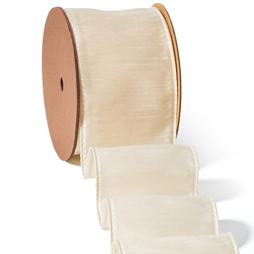 LaRibbons Elfenbeinfarbenes Band mit Draht, 6,3 cm x 9,1 m, cremeweiß, Dupioni-Band für Weihnachten, Geschenkverpackung, Blumenstrauß, Kranz, Schleife, Party, Heimdekoration LaRibbons Elfenbeinfarbenes Band mit Draht, 6,3 cm x 9,1 m, cremeweiß, Dupioni-Band für Weihnachten, Geschenkverpackung, Blumenstrauß, Kranz, Schleife, Party, Heimdekoration von LaRibbons