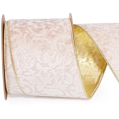 LaRibbons Elfenbeinfarbenes Samtband mit Draht, geprägtes Muster, Weihnachtsband für Weihnachtsschleifen, Baumschmuck, Kränze, Geschenkverpackungen, Bastelbedarf, 9,1 m LaRibbons Elfenbeinfarbenes Samtband mit Draht, geprägtes Muster, Weihnachtsband für Weihnachtsschleifen, Baumschmuck, Kränze, Geschenkverpackungen, Bastelbedarf, 9,1 m von LaRibbons