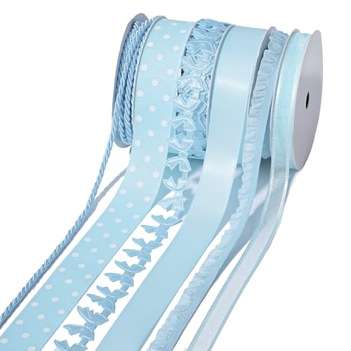 LaRibbons Hellblaue Bänder zum Basteln, 6 Rollen, 28,5 m, TTL, dünnes Band für Babyparty, Nähen, Geschenkverpackung, Heimdekoration, (0,3 cm + 0,9 cm + 2,2 cm) von LaRibbons