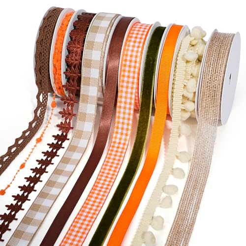 LaRibbons Herbstbänder zum Basteln, 10 Rollen, 40 m, TTL, dünnes Band zum Nähen, Geschenkverpacken, Heimdekoration, (0,95 cm + 1,6 cm + 2,5 cm) von LaRibbons