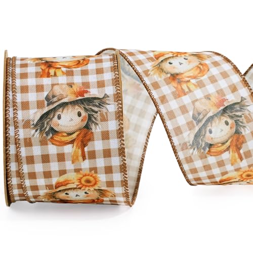 LaRibbons Juteband mit Draht, 6,4 cm x 9,1 m, Vogelscheuche Gingham-Band für Herbstkranz, Erntedankfest, Weihnachten, Bauernhof, Geschenkverpackung, Heimdekoration von LaRibbons