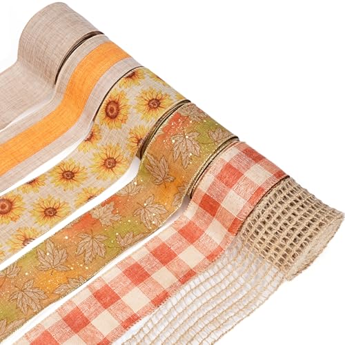 LaRibbons Juteband mit Draht, 6 Rollen, Sonnenblumen-Ahornblatt-Band für Herbstkranz, Erntedankfest, Weihnachten, Bauernhof, Geschenkverpackung, Heimdekoration LaRibbons Juteband mit Draht, 6 Rollen, Sonnenblumen-Ahornblatt-Band für Herbstkranz, Erntedankfest, Weihnachten, Bauernhof, Geschenkverpackung, Heimdekoration von LaRibbons