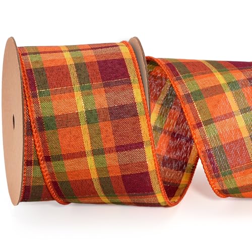 LaRibbons Juteband mit Draht, 7,4 cm x 9,1 m, orange-grün-gelbes kariertes Band für Herbstkranz, Erntedankfest, Weihnachten, Bauernhof, Geschenkverpackung, Heimdekoration LaRibbons Juteband mit Draht, 7,4 cm x 9,1 m, orange-grün-gelbes kariertes Band für Herbstkranz, Erntedankfest, Weihnachten, Bauernhof, Geschenkverpackung, Heimdekoration von LaRibbons